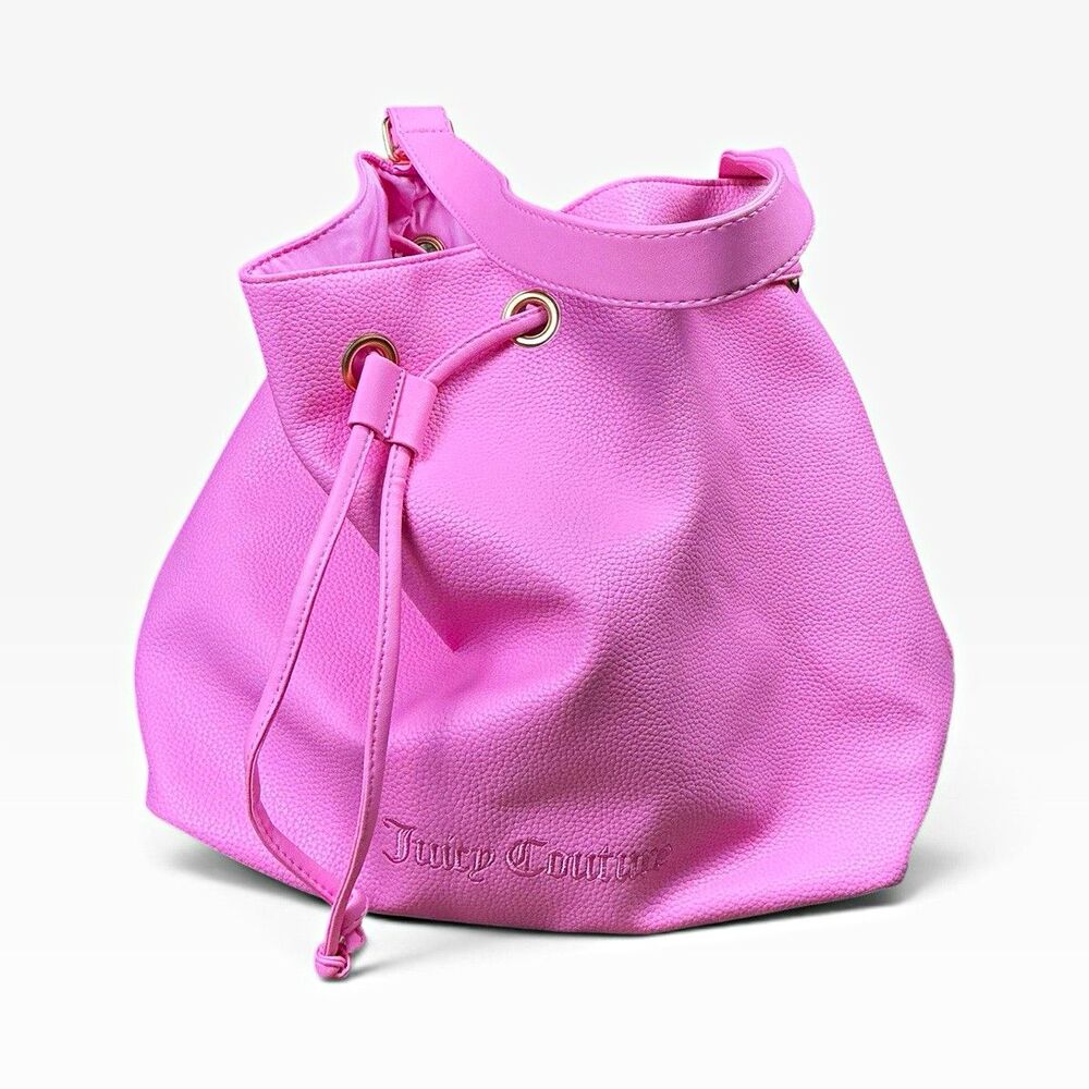 Juicy Couture Pink Pebbled Faux Leather Bucket Shoulder Bag